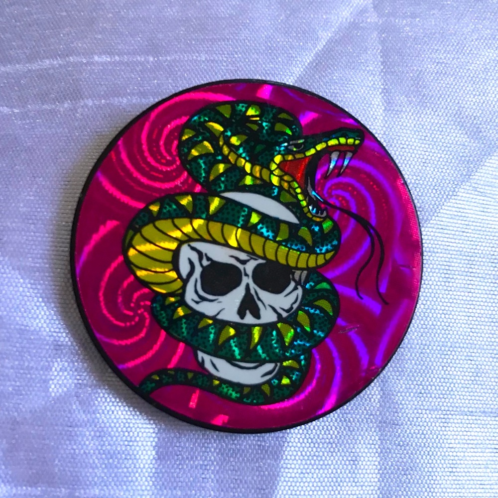 Vintage Metal Pog Slammer Skull and Snake 1990s